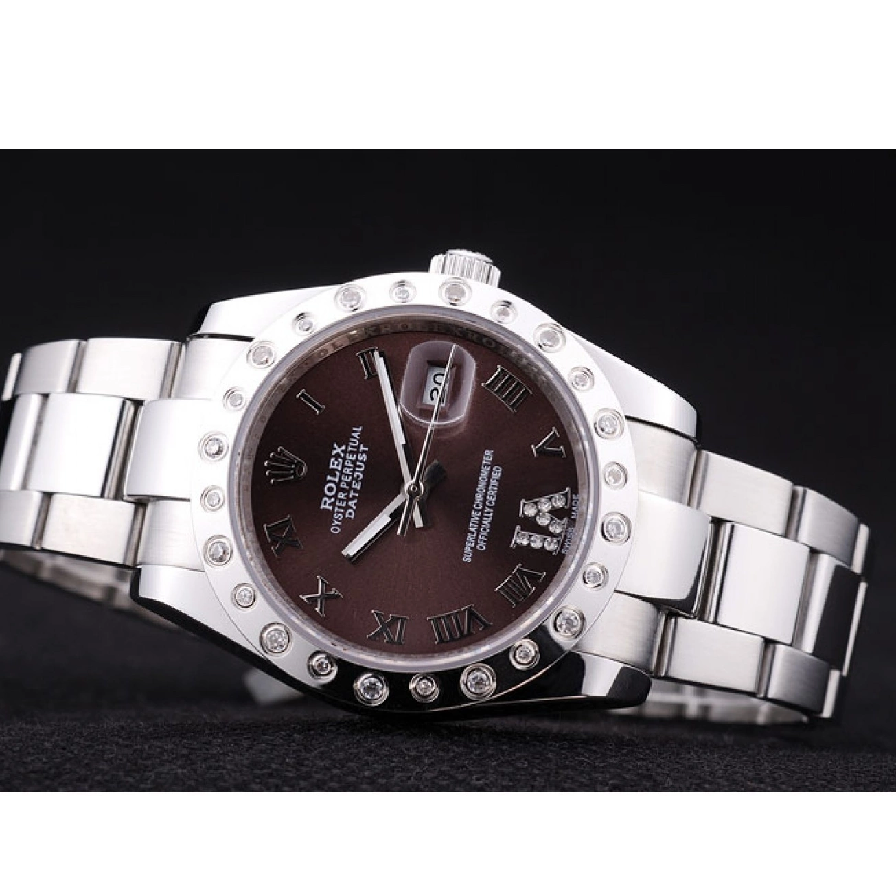 Aaa replica watch Dial Rolex Bezel Diamond Brown Datejust 7466 0717